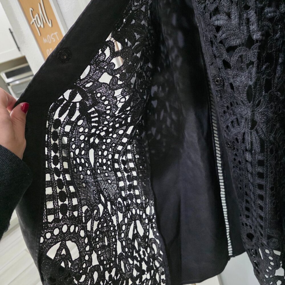 Picadilly Black Embroidered Jacket – Women’s XXL Open Front Lace Overlay - Picture 6 of 12